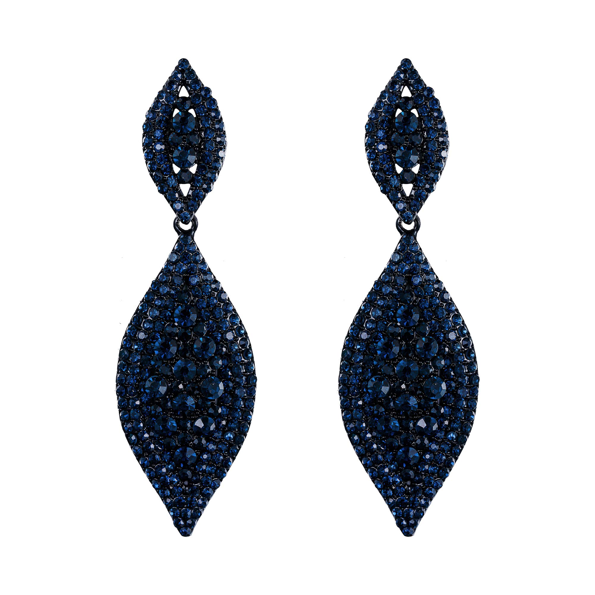 EVER FAITH Navy Blue Earrings Sparkly Crystal Teardrop Statement Drop Dangle Pierced Earring for Women Costume Jewellery Black-Tone — image 1