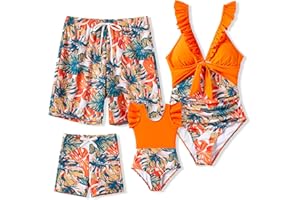 PATPAT Family Matching Swimwear Set: Floral Print Sleeveless Ruffled One Piece Bathing Suits