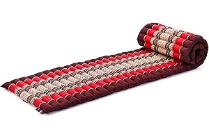 Leewadee - Foldable Floor Mattress - Japanese Roll Up Futon -Trifold Tatami Mat- Guest Floor Bed - Camping Mattress - Thai Massage Mat, Kapok Filled, 75 x 20 inches, Red