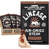 Lineage Provisions Air-Dried Steak Jerky Bites, 3-Pack | 100% grass fed nutrient-dense carnivore snacks, keto-friendly steak jerky with zero sugar, zero carbs &amp; high protein snack.