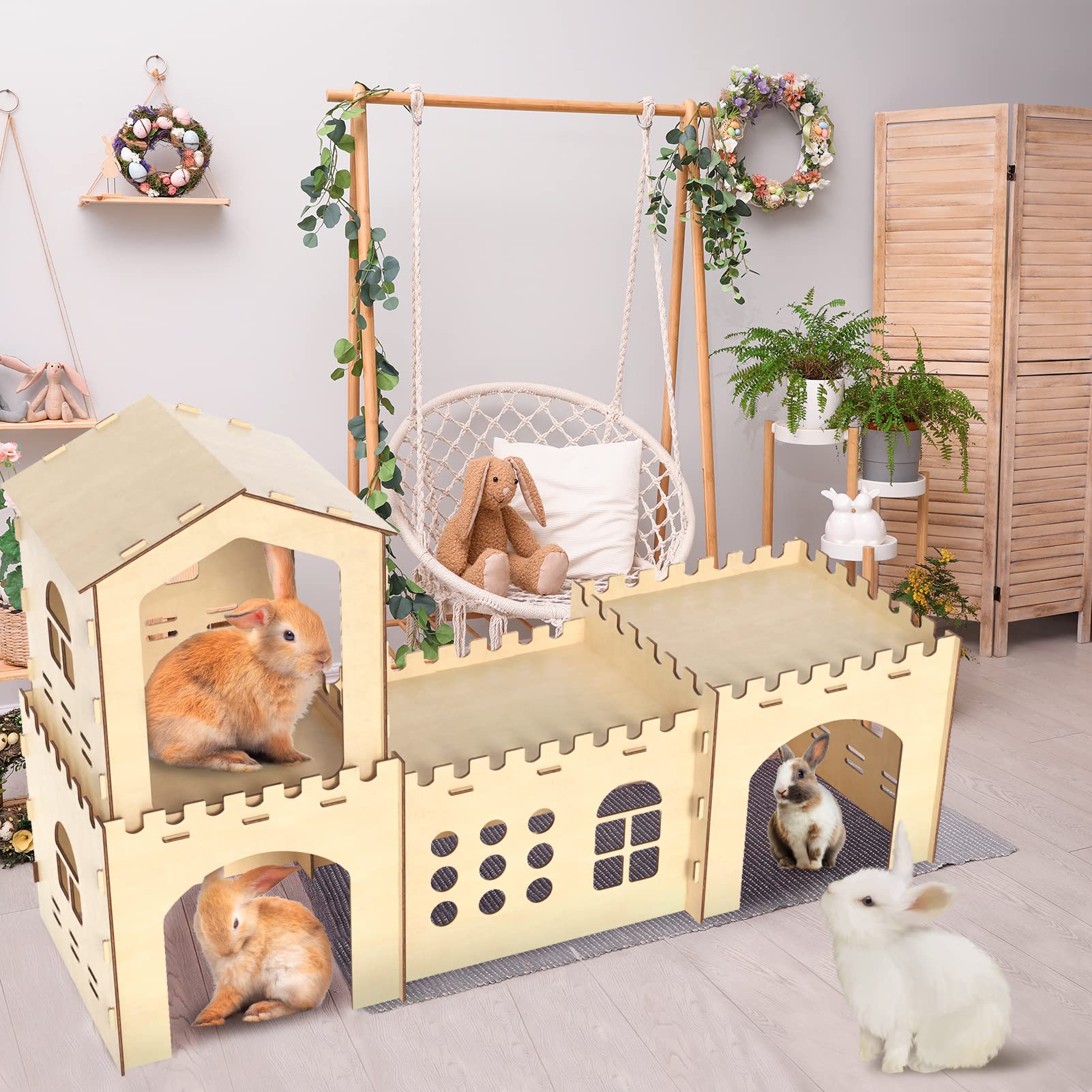 Mua Woiworco Extra Large Rabbit Hideout, Wooden Rabbit Castle Bunny ...