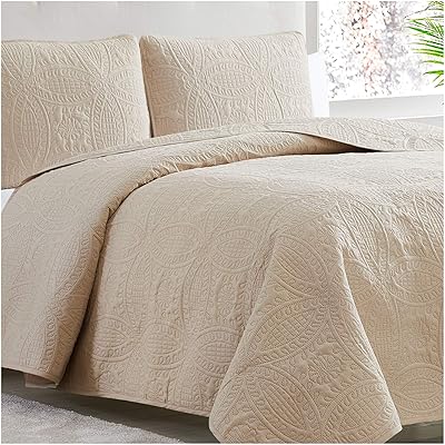 Mellanni Bedspread Coverlet Set Beige - Comforter Bedding Cover - Oversized 3-Piece Quilt Set (King/Cal King, Beige)