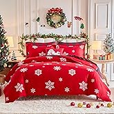 Flysheep Christmas Duvet Cover Set Queen Size, White Snowflake on Red Xmas Holiday Pattern Design, Soft Microfiber Duvet Cover with Zipper Closure, Includes 1 Duvet Cover and 2 Pillow Shams