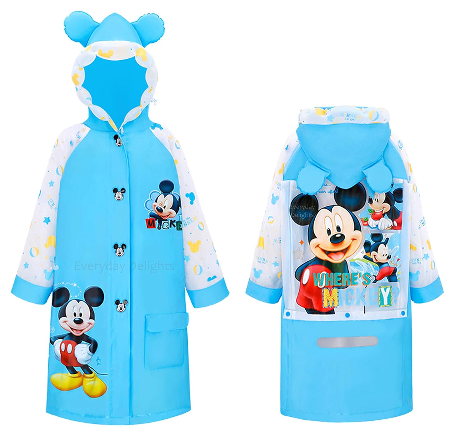 Disney Mickey Hooded Raincoat Rain Jacket Poncho Outwear for Boys