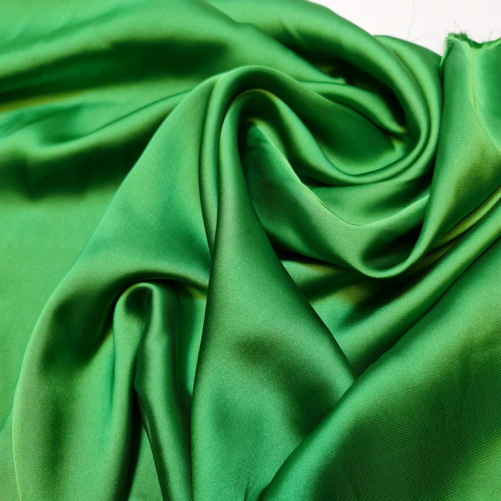 Textile Station BBR Silky Charmeuse Lightweight Satin Bridal Dress Drape Décor Fabric 44" -112cm Wide (Emerald Green, 2 Meter)