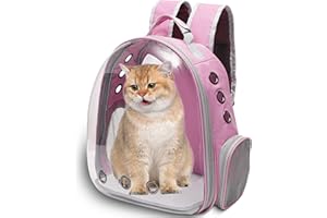 Vivicreate Large Cat Backpack Carrier for Travel and Hiking Transparent Pet Bubble Backpack for Cats up to 20lbs with Ventilation and Padded Straps Mochila para Gatos transportadora mascotas (Pink)