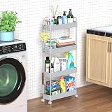 SOLEJAZZ 4-Tier Slim Storage Cart with 4 Wheels Grey Plastic Organizer