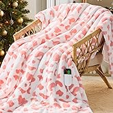 Pink Cow Print Heated Electric Blanket Throw,50X60 Heating Blanket with 10 Heats Levels & 8 Hours Auto Off,Cute Cow Decor Stuff Soft Fleece Sherpa Blankets Warmer Gifts for Women Washable