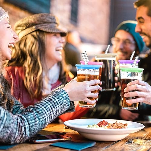 ZZFENGKR Pack Acrylic Lids for 16oz Glass Cups With Straws