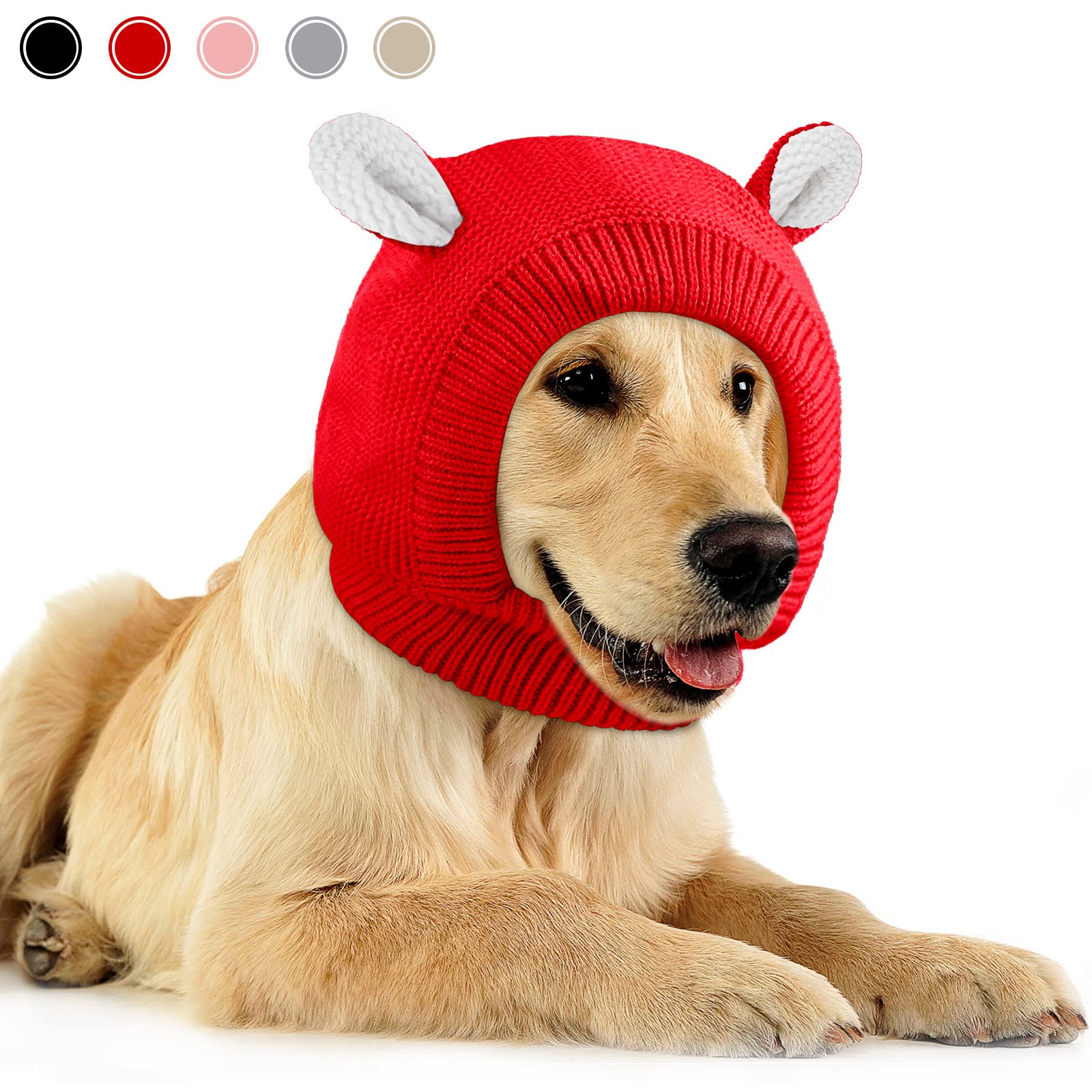 Photo 1 of Quiet Ears for Dogs, Dog Ear Muffs Noise Protection Knitted Pet Ears Snood Head Wrap Hats for Medium to Large Cats Pets(Red)