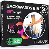 FRAMAR Backwards Bib Disposable Hair Cutting Capes Salon, Protects Clients | Disposable Salon Capes &amp; Chair, Hair Dye Cape, Barber Cape, 50 bibs