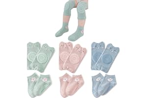 TFTSR Baby Knee Pads for Crawling (3 Pairs) and Baby Socks for Walking (3 Pairs), Walking Protector For Toddler Girl Boy 1-3