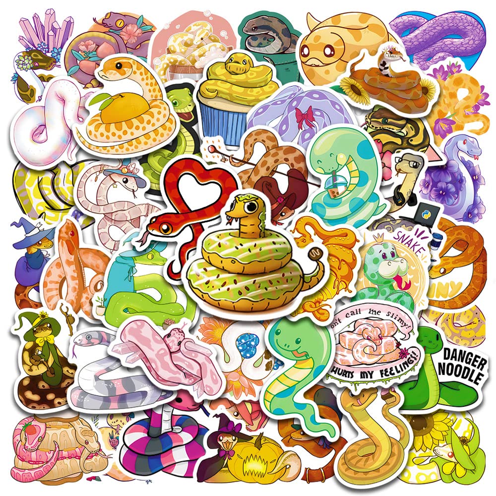 Cartoon Snake Stickers 50pcs,Aesthetic Decoration Water Bottles Vinyl Stickers for Scrapbook,Laptop,Kid,Teen,Girl