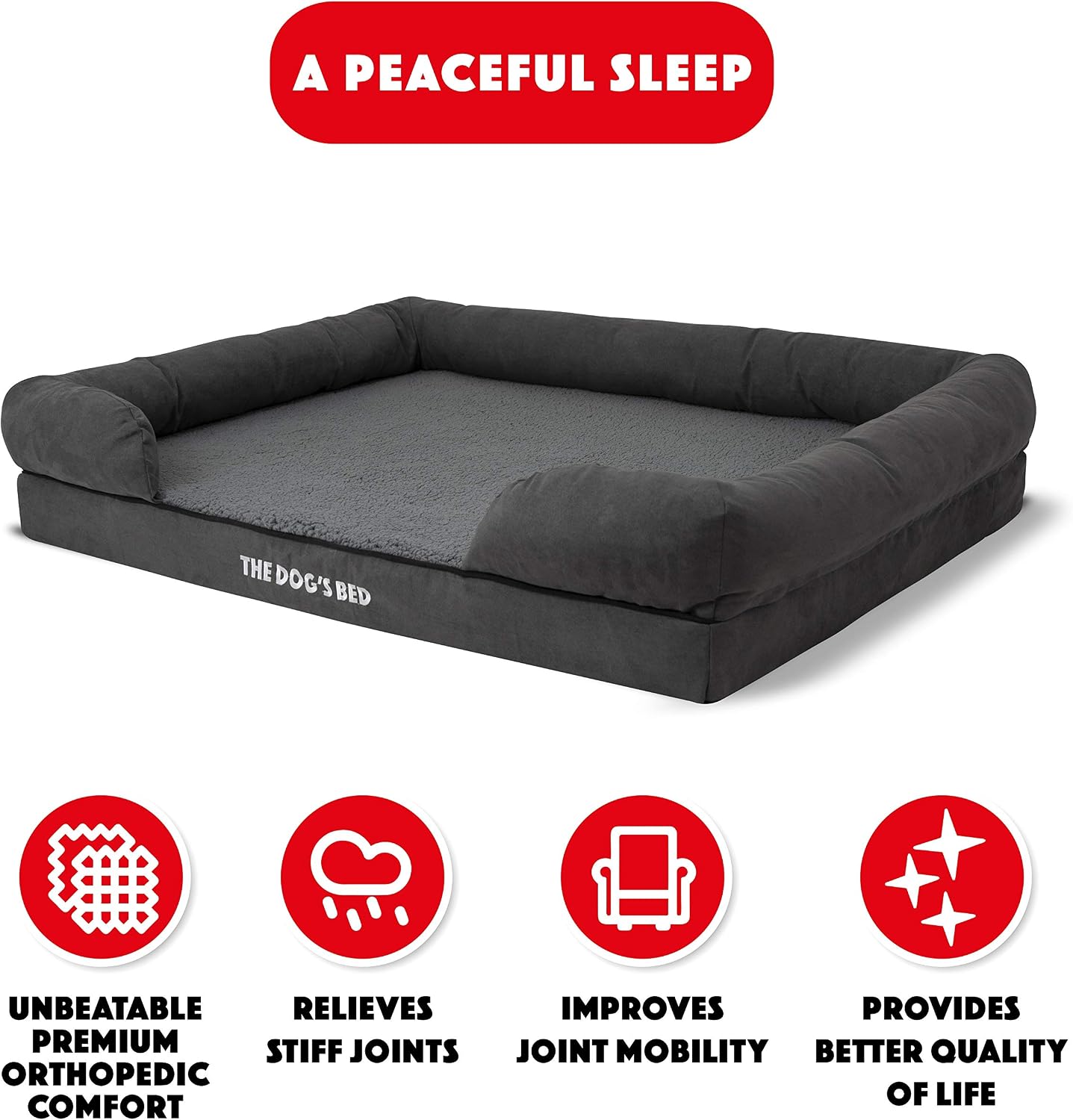 The Dog’s Bed - Orthopaedic Memory Foam Bolster Bed, Grey Plush, XL, Grey Plush/Suede, XL Beds - Image 3