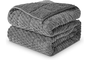 GREAT DAXING Weighted Blanket 15lbs for Adults, Queen Size Jacquard Sherpa Heavy Blanket for Calming and Relax, Dual Sided Ultra Soft Fuzzy Throw Blanket with Glass Beads, 60 x 80 inches, Dark Grey