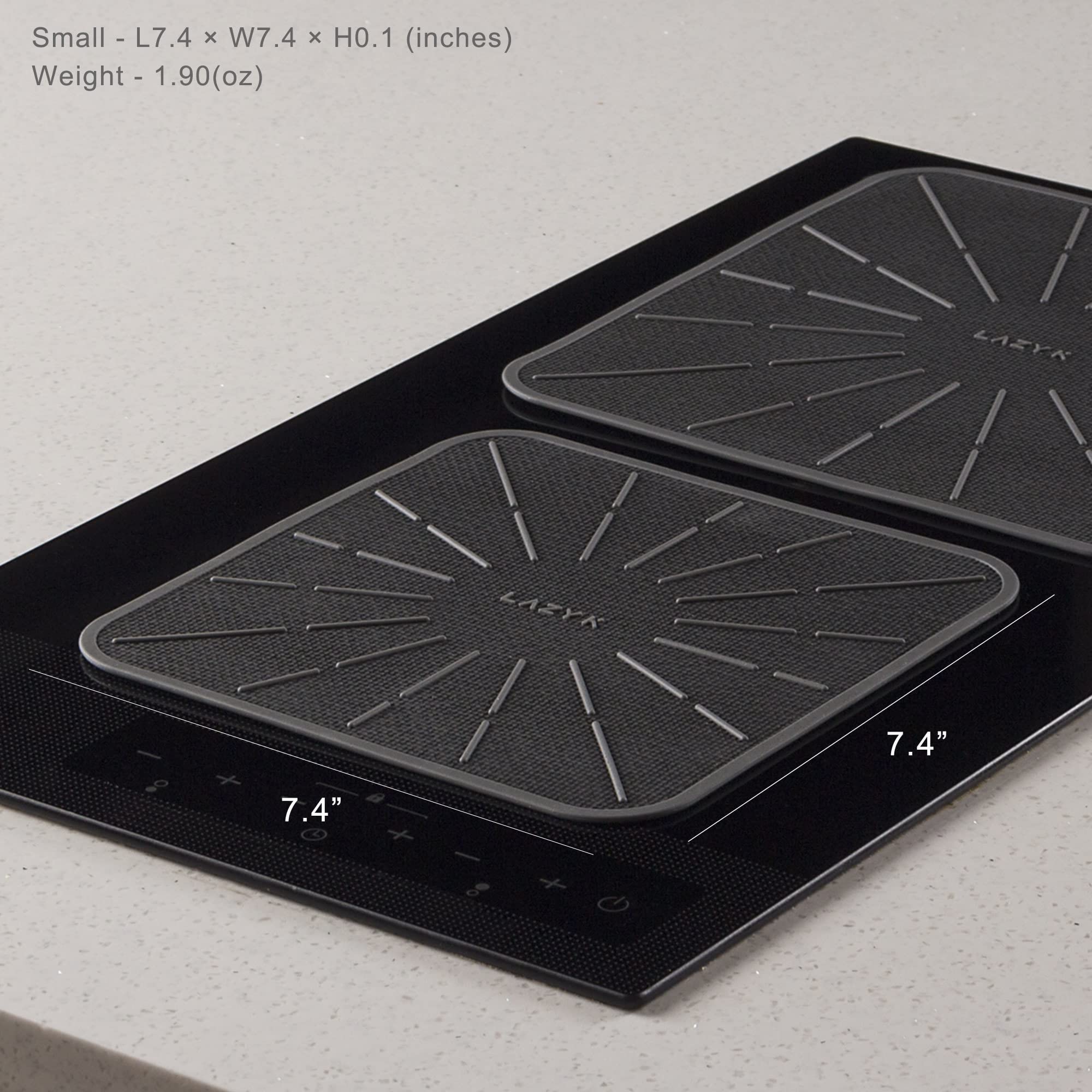 Lazy K Induction Cooktop Mat - Silicone Fiberglass Scratch Protector - for Magnetic Stove - Non slip Pads to Prevent Pots from Sliding during Cooking - Square (7.4inches) Gray