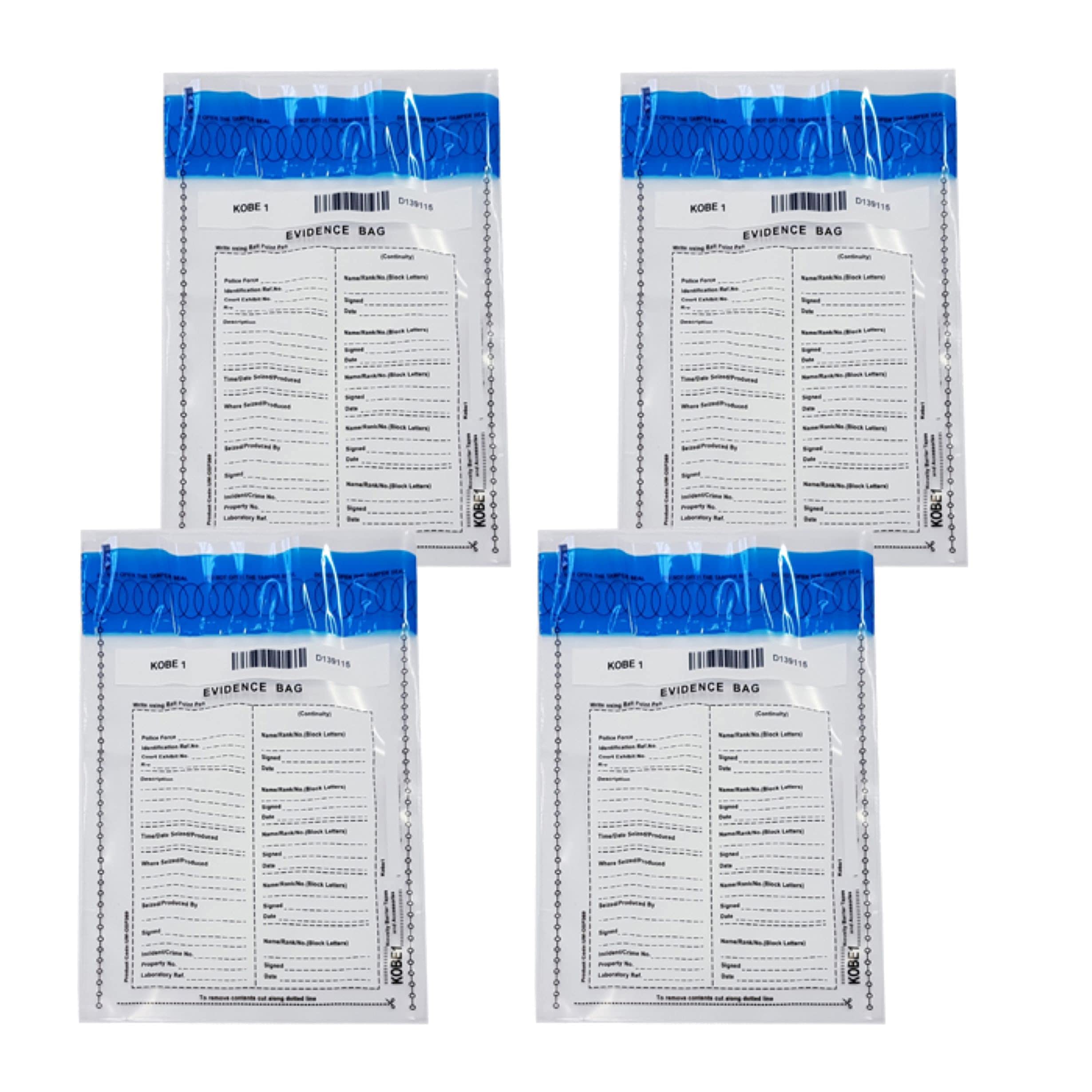 Kobe1 Crime Scene Tamper Proof Evidence Bags (x4) - CSI Police Plastic Self Adhesive Bags with Tamper Evident Security Seal - Clear Evidence Collection Envelopes for Home CSI Game, 7.8 x 10.2 Inches โ image 1