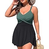 Charmo Women Plus Size Swimsuit for Women Swimdress One Piece Tummy Control Ribbed Twist Bathing Suits