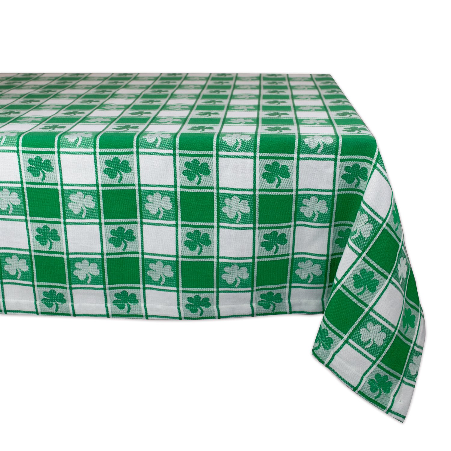 DII 100% Cotton, Machine Washable, Party, St Patrick's Day & Spring Tablecloth, 60x84, Green & White Check with Shamrock, Seats 6 8 People — image 1