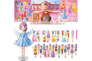 Yuzee Magnetic Dress Up Paper Dolls for Girls Ages 4-7 Princess Game Toys, Magnetic Doll Dress Up Kit Includes 1 Paper Doll and 33 Clothing Accessories with 3D City Building Mall, Girls Dress Up Game