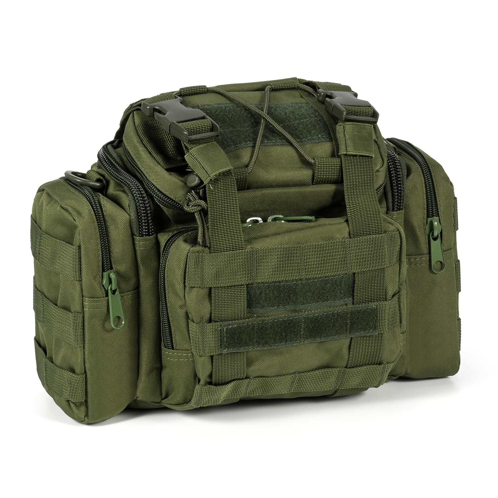 Dr.Fish Lightweight Fishing Bag Multi-Pockets Holdall Shoulder Waist Handbag Water-Resistant Fishing Tackle Storage Carryall for Outdoors Hiking Hunting Camping Travel(Army Green)