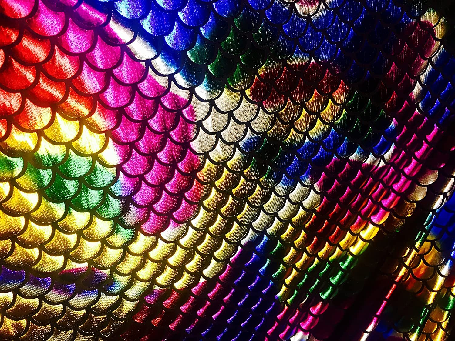 LushFabric Mermaid Scale Print Fabric Fish Tale Scales Foil - 2 Way Stretch Material Lycra Spandex - Bikini, Costume, Dress, Decor - 145CM Wide (2 METRES, Rainbow)