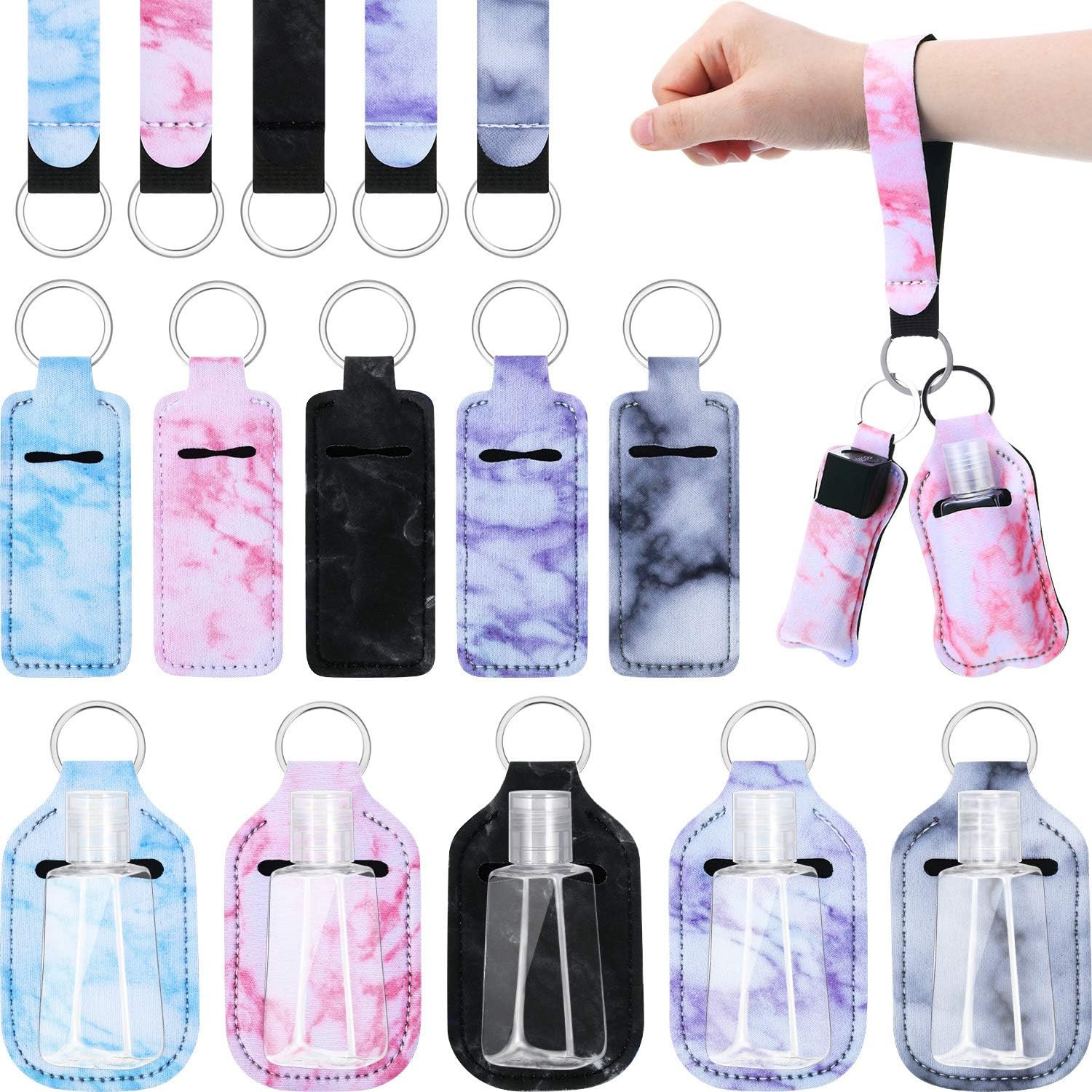20 Pieces Travel Bottle Keychain Holders Set, Includes 5 Chapstick