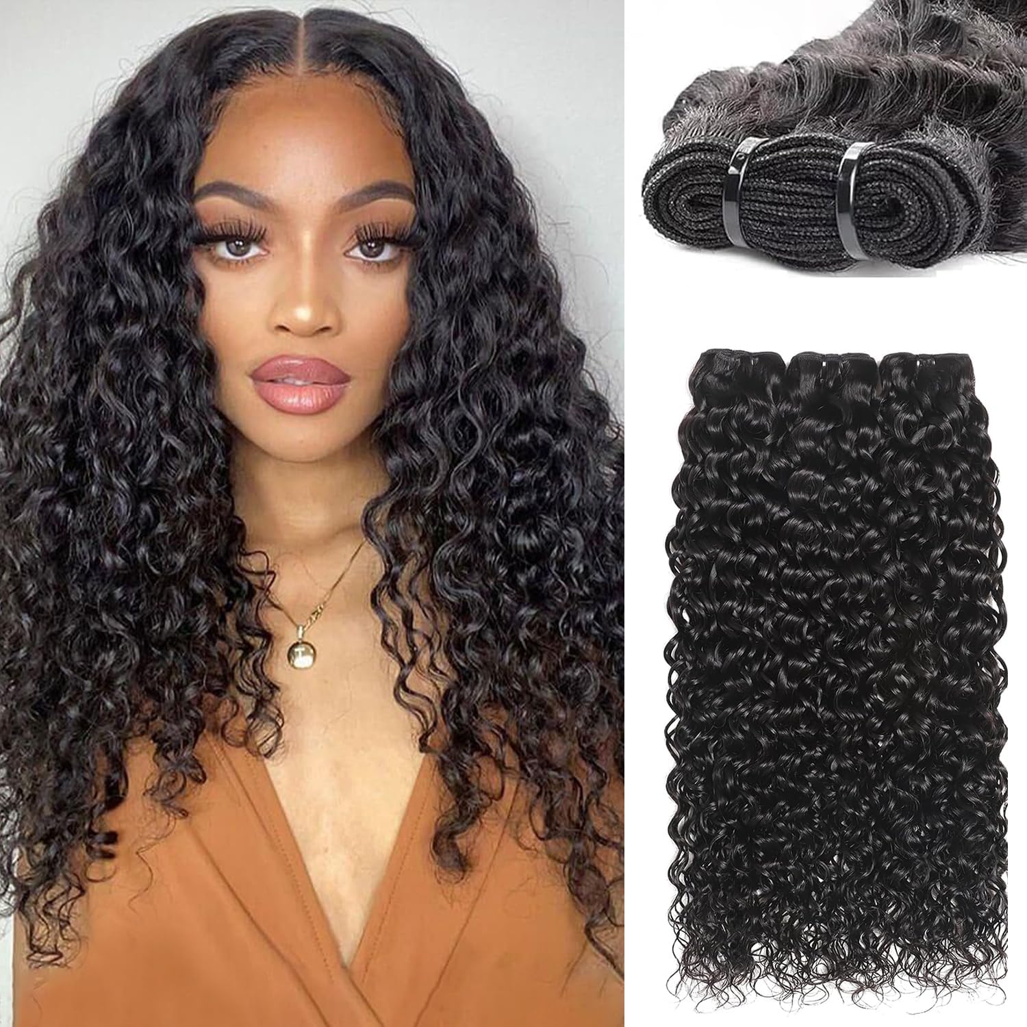 Yavida Water Wave Brazilian Hair Bundles - Real Human Curly Hair, 16-20 inch, 100% Unprocessed Virgin Hair Extension