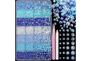 22000 Pcs Blue Flatback Pearls and Rhinestones for Crafting, Resin Rhinestones Gems Pearls for Bedazzling, Mixed Size 3-6mm H