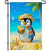 IVN Beach Penguin Garden Flag 12x18 Inch Double Sided Tropical Ocean Summer Outdoor Yard Flag for Home Front Door Lawn Porch Holiday Decor