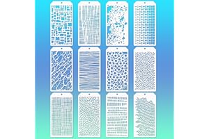 EYUNSTAR Mixed Media Art Stencils, 12 Pcs Abstract Stencils Crackle Marble Splatter Grain Bubble Background Texture Stencils for Airbrush Painting Card Making Supplies, Layering Stencils for DIY Crafts Paper