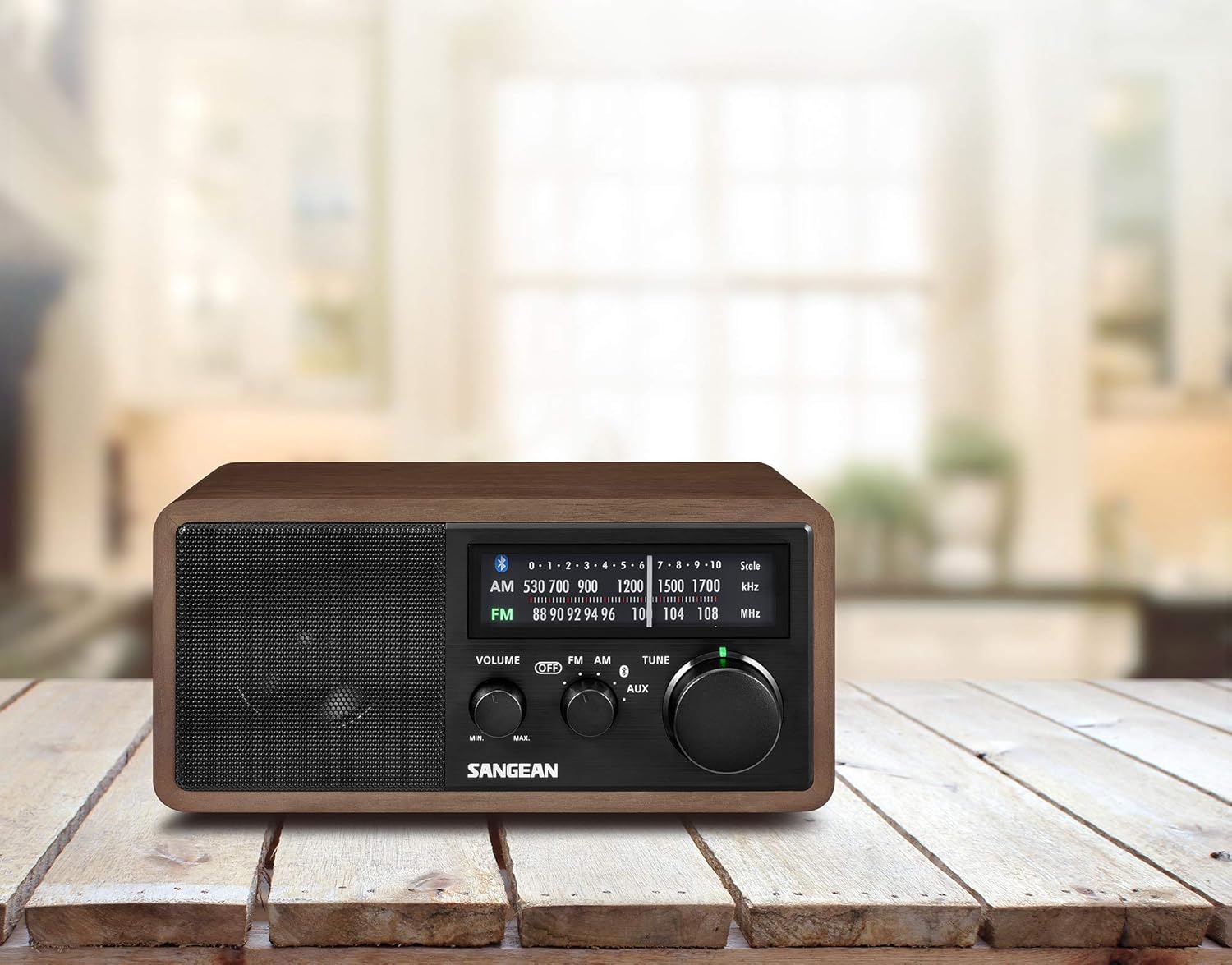 Sangean WR-16BK Professional Table Top Radio + AM/FM/NFC Bluetooth 4.1 Natural Walnut Wooden Cabinet with USB Charging for Smartphones (Black Series): Electronics