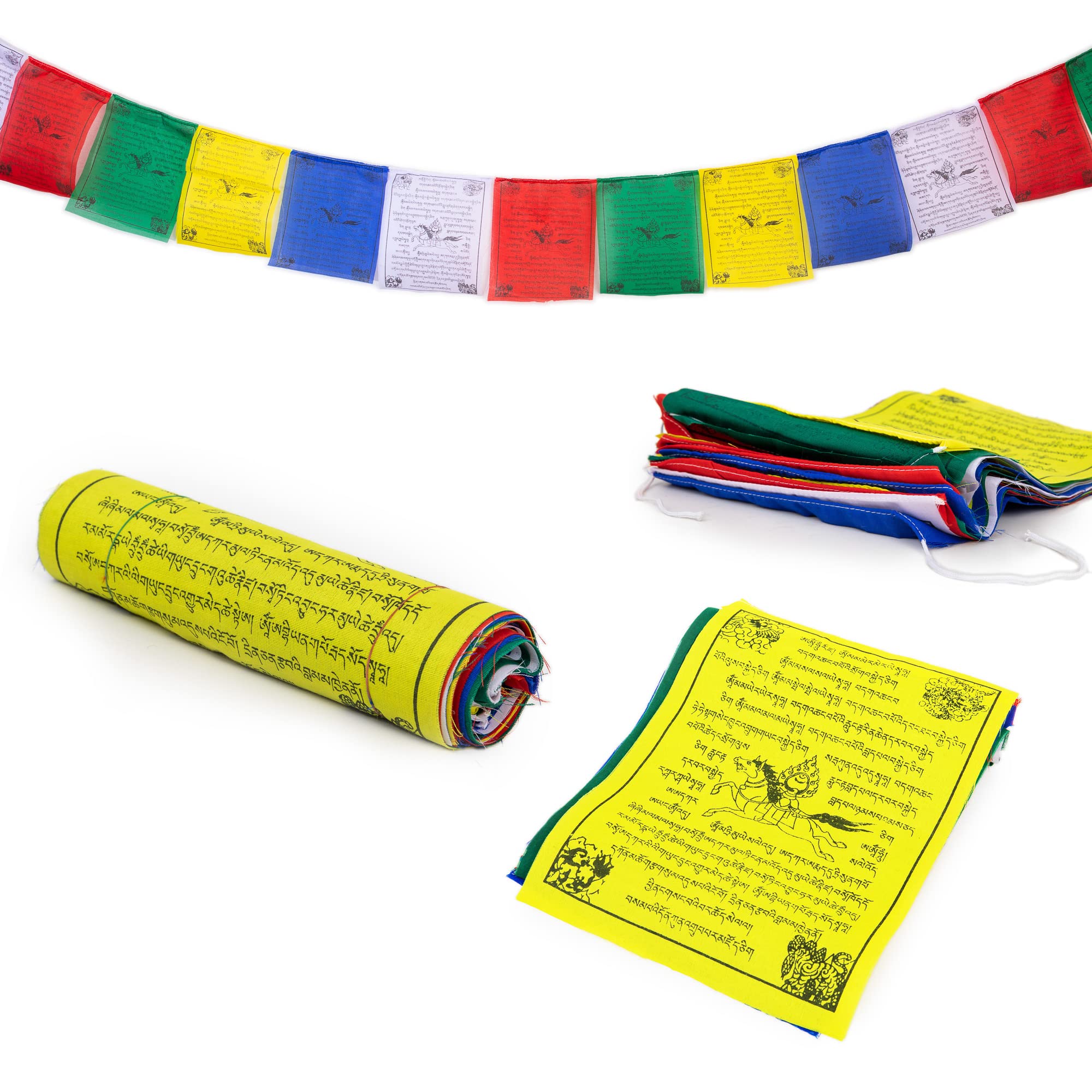 Tibetan Prayer Flags 8" x 10" Outdoor Decoration Hand Printed in Nepal - Wind Horse Flag Affirmation [25 Flags]