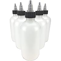 Hobbyland Squeeze Bottles, LDPE Plastic Bottles, Natural Boston Round Bottles, Black and Natural Twist Caps (8oz, 6 Bottles)