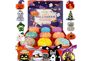 MINERAL ME CALIFORNIA Bath Bombs for Kids with Surprise Toys Inside - Set of 9 Organic Halloween Bath Bombs, Gentle and Safe - Fizzy Balls with Rainbow Bubbles, Halloween Gifts for Kids