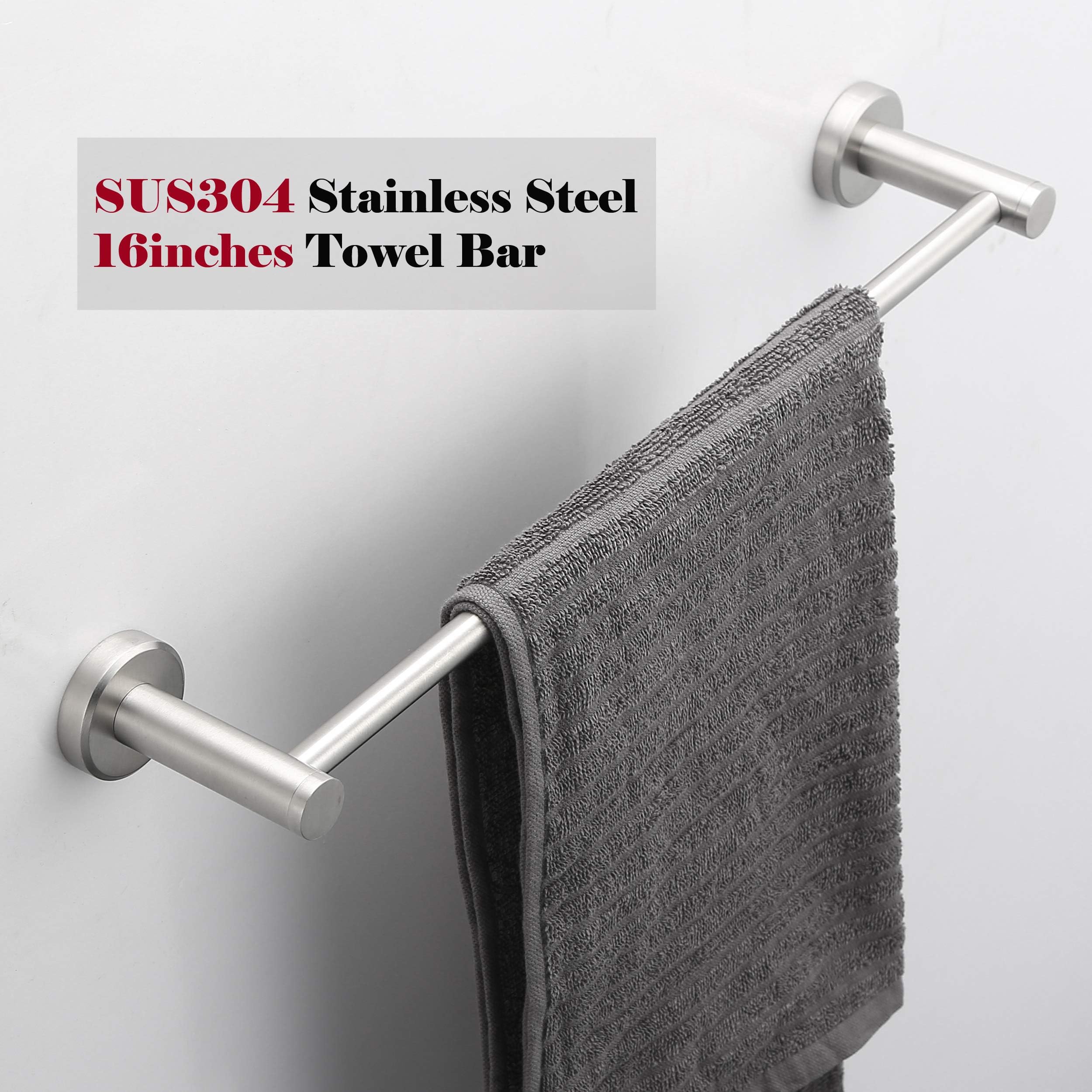 Naturous Towel Rack, 16 Inches Bathroom Towel Bar Kitchen Dish Cloths Hanger, 18/8 Stainless Steel Rustproof Wall Mount Towel Holder Brushed Finished