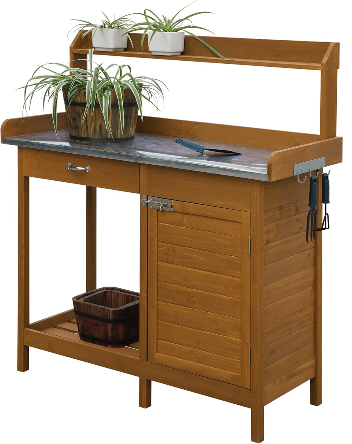 outdoor potting bench home depot on Amazon Com Convenience Concepts Deluxe Potting Bench With Cabinet Light Oak Garden Outdoor