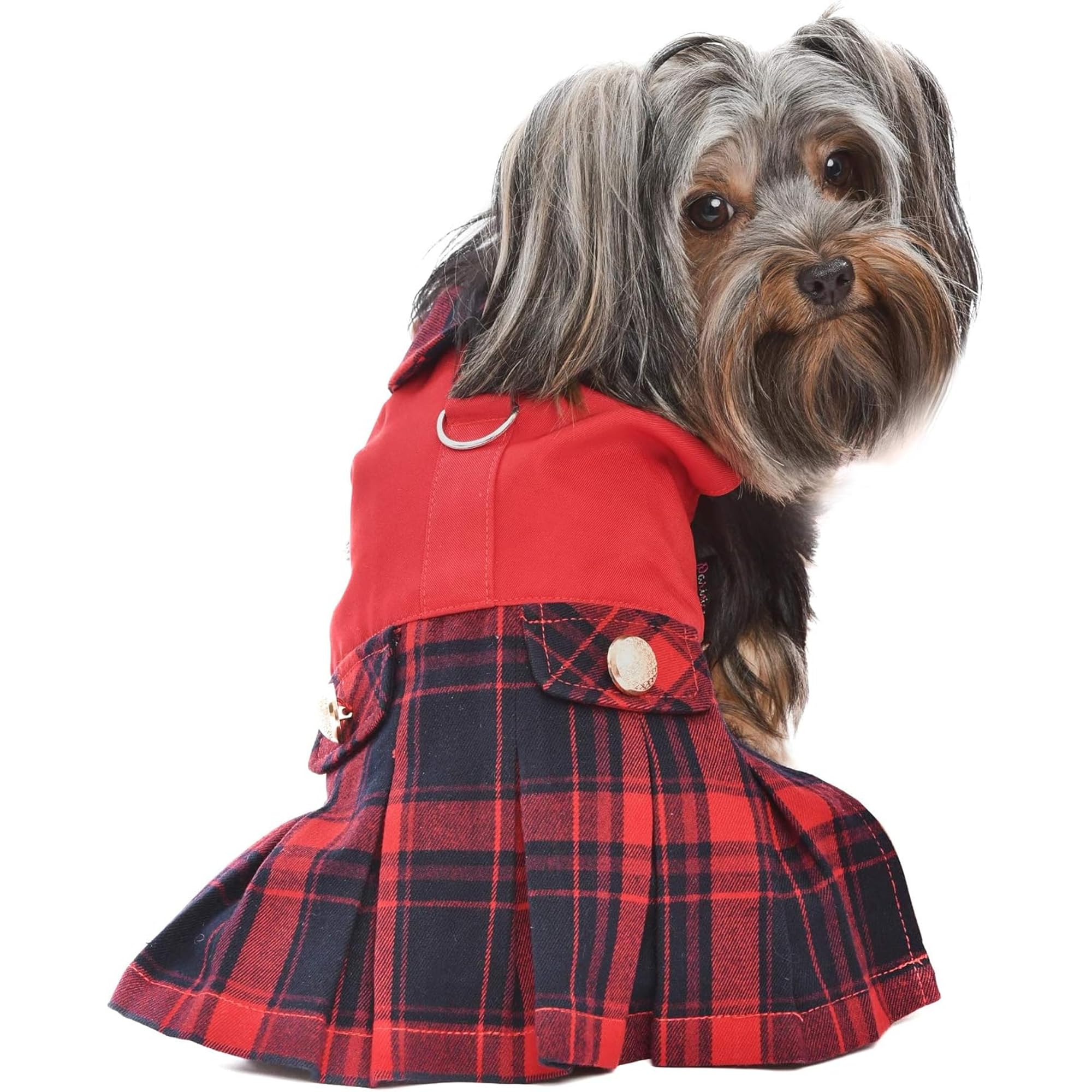 Parisian Pet Designer Scottish Red/Blue Plaid Pleated Dog Dress Holiday Party Special Occasion School Uniform