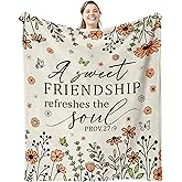 FTEFueie Friendship Gifts for Women Friends, Christian Birthday Religious Gifts for Women Friendship, Inspirational Spiritual Gift for Best Friend, Scripture Floral Blanket with Bible Verse 50" X 60"