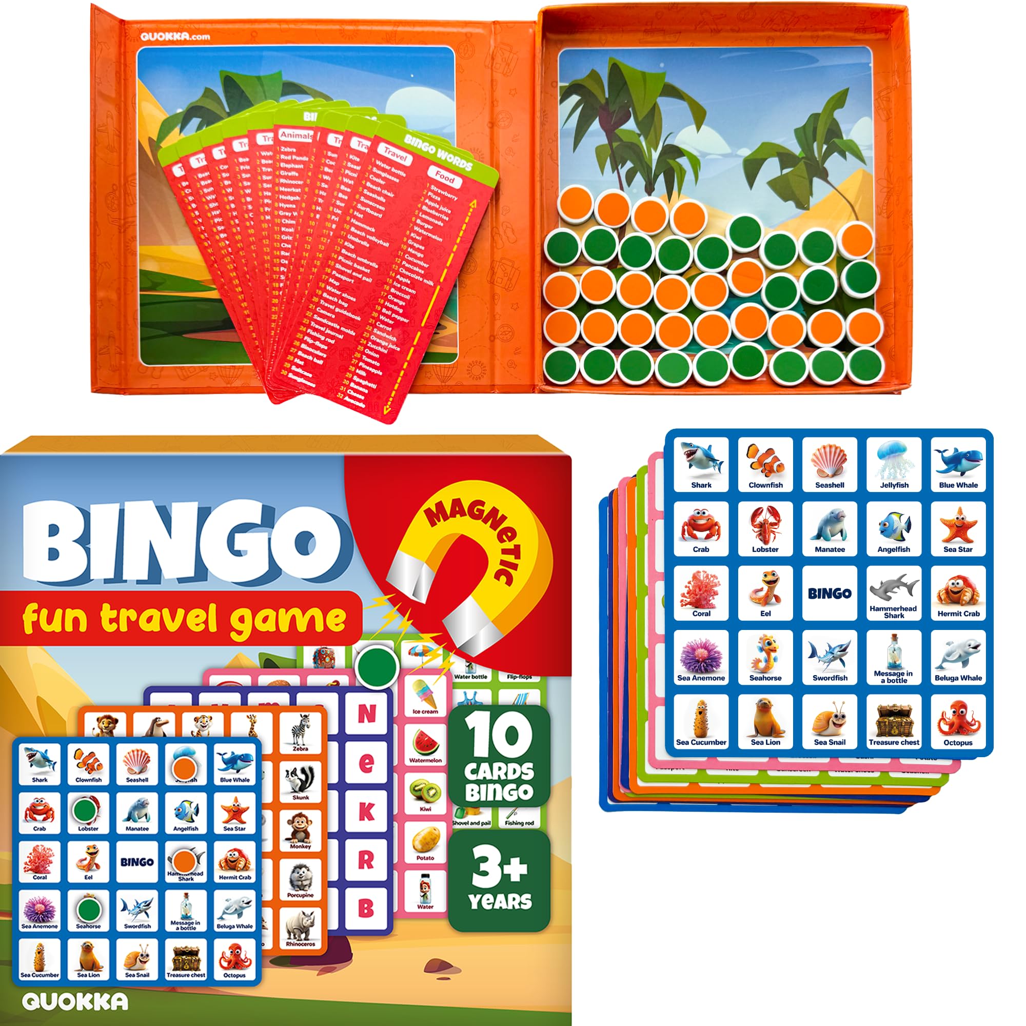 Quokka Travel Games For Kids 3-5 - Magnetic Bingo Game - Plane Activities Board Games for 4-6 year olds - Road Trip I Plane I Car Ride - Magnetic Toddler Travel Toys 8-12