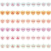 PANTIDE 60Pcs Valentine's Day Conversation Heart Charms Colorful Resin Pendant for Jewelry Making Necklace Bracelet Earring DIY Art Craft Accessories, Anniversary Birthday Bulk Gift for Women