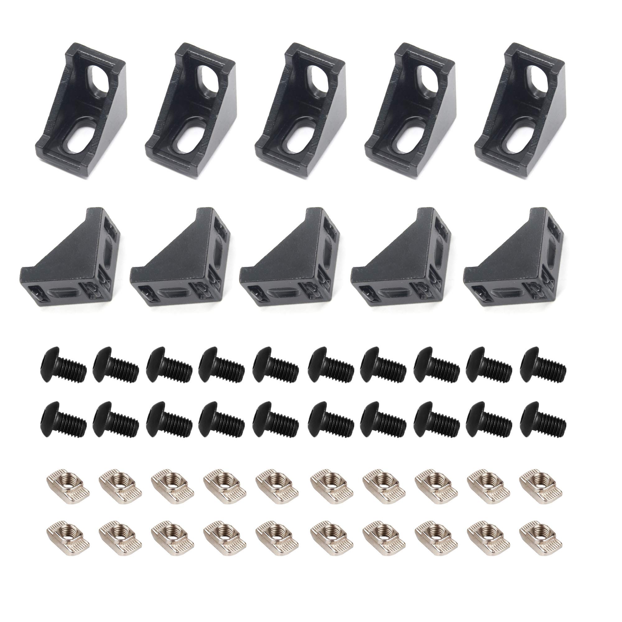 Zeberoxyz 10PCS 2028 Corner Bracket Black Right Angle with Screws 20Series 2 Hole Aluminum Brackets for Slot 6mm Aluminum Extrusion Profile Accessories (10pcs Black with Nut) — image 1