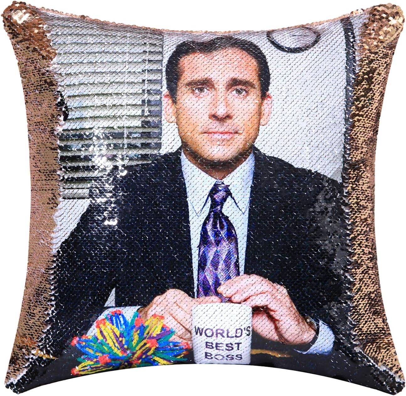 Merrycolor Michael Scott Sequin Throw Pillow Cover The Office Gifts Mermaid Pillow Case Decorative Cushion Cover 16 x 16 Inch