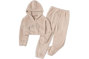 SOLY HUX Girl's Bear Ear Fuzzy Drop Shoulder Hoodie Sweatshirt with Sweatpants Two Piece Outfit