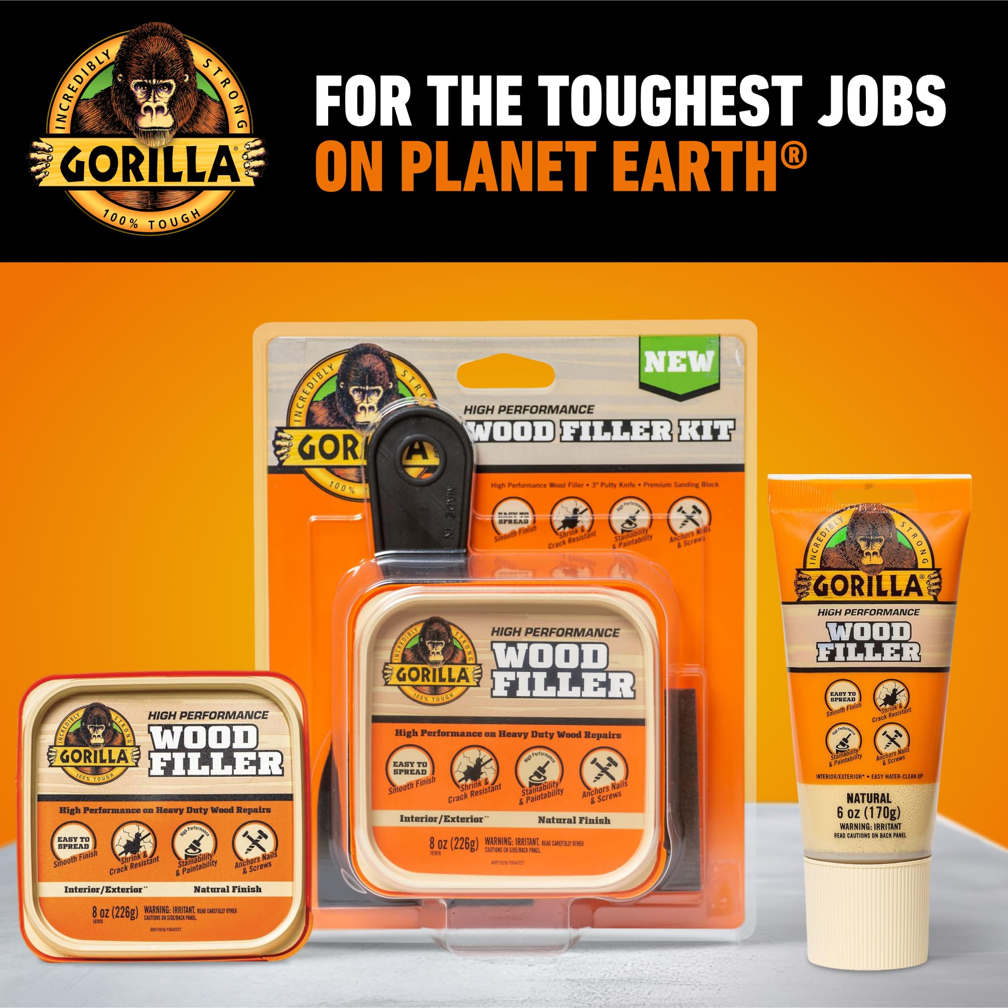 Gorilla All Purpose Wood Filler, Natural Color, 6 Ounce Tube (Pack of 1) - Water Resistant for Indoor or Outdoor Projects and Repairs