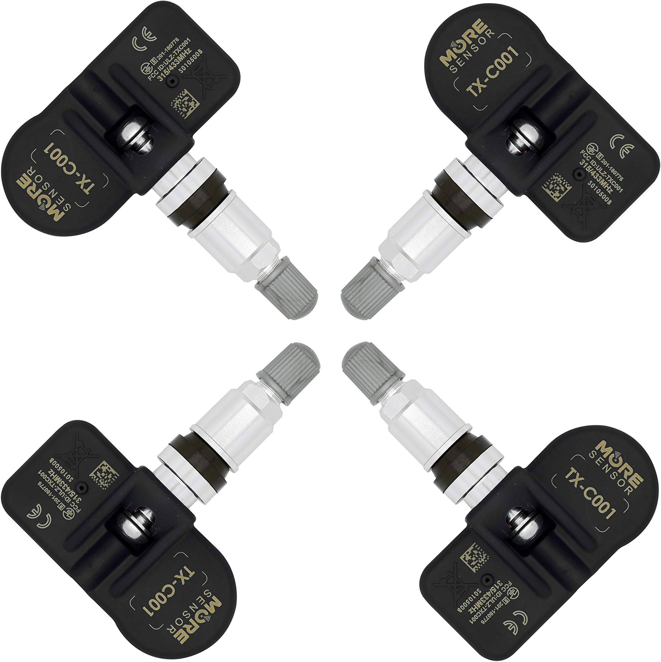 MORESENSOR Compact PRO Series 433MHz TPMS Tire Pressure Sensor 4-Pack | Preprogrammed for Select 250+ European Brand Models | Replacement for 36106798872 5Q0907275 | Clamp-in | KX-S005-4