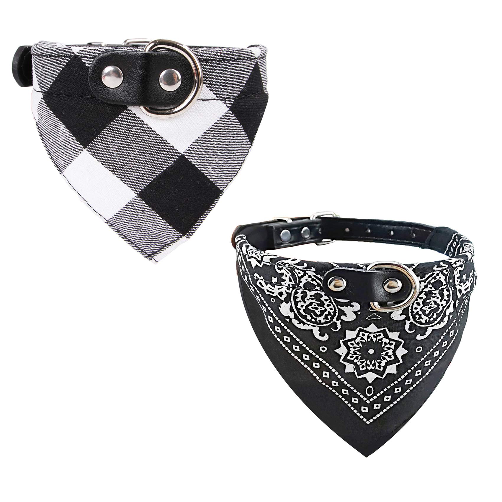 Newtensina 2pcs Plaid Dog Bandana Cute Puppy Neckerchief Adjustable Puppy Collar Scarf for Dogs - Black - L