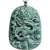 MPH-JEWELRY Natural Jade Dragon Pendant Necklace Grade A Untreated Burmese Jadeite Certified Hand carved Double-sided Delicate Carving Green Amulet for Men and Women