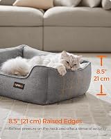 Feandrea Dog Bed Linen-Look Small with Raised Edges 60x50x21 cm Light Grey view 4