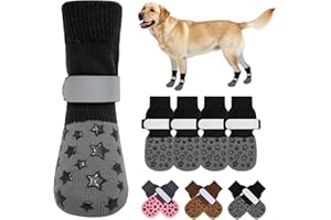 BEAUTYZOO Anti Slip Dog Socks to Prevent Licking Paws, Dog Shoes for Cold Pavement, Grip Socks for Dogs on Hardwood Floors, Dog Booties Alternative, Reflective&Washable Paw Protection for Senior Dogs